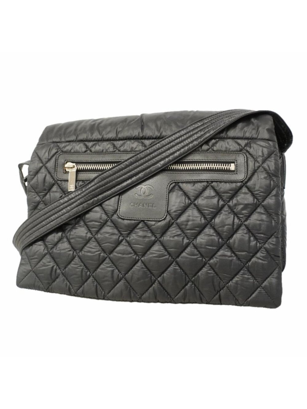 Chanel Shoulder Bag Coco Cocoon Nylon Black Silver